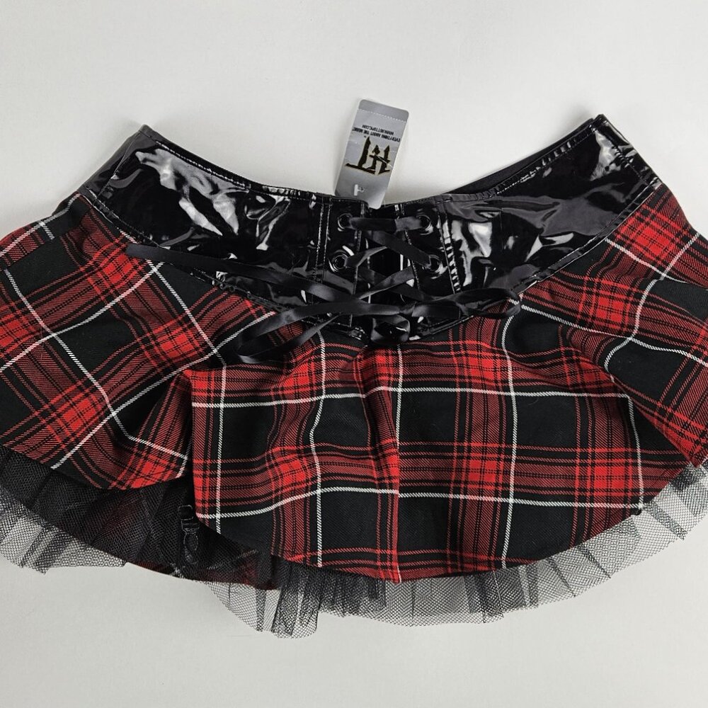 Lip Service L Mini Skirt Corset Garter Belt Tulle Plaid Rock Goth Punk NWT Large
